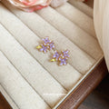 Purple Crystal Flower Earrings in Three Fastening Styles view 4