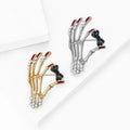 Skeleton Hand Bow Rhinestone Brooch Gold Silver Pin view 3