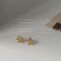 Gold Tone Mini Open Star Flower Outline Stud Earrings For Women view 4
