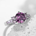 Purple Round Solitaire Three-Stone Pave Ring In Silver Tone view 2