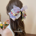 Floral Print Lace Bow Hair Claw Clip and Scrunchie Set view 2