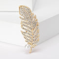 Rhinestone Feather Brooch with Openwork Veins and Pearl Drop view 6