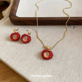 Red Crystal Fruit Pendant Necklace and Stud Earrings view 2