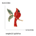 Red Crystal Cardinal Bird Brooch On Green Branch Decorative Lapel Pin view 5