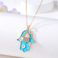 Gold Tone Crystal Open Hamsa Evil Eye Pendant Necklaces in Five Styles view 2