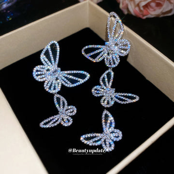 Silver Butterfly Mismatched Earrings With Crystal Accents