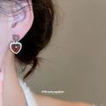 Brown And White Double Heart Drop Stud Earrings Fashion Earrings view 3