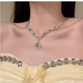 Silver Champagne Teardrop Crystal Necklace Earrings Jewelry Set view 3