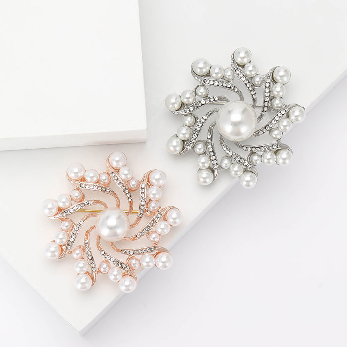 Swirling Crystal Flower Brooch in Silver or Rose Gold Tone