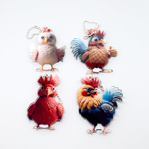 Main product view of christmas Rooster Printed Acrylic Ball Chain Hanging Charms