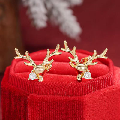 Image 5 showing clear crystal reindeer stud earrings