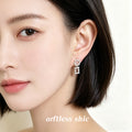 Silver Tone Clear Stone Round And Square Link Drop Stud Earrings view 2