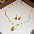 Gold Multicolor Crystal Drop Earrings Silver Key Necklace view 4