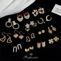 Assorted Gold CZ Pearl Heart Flower Bow Stud Earrings view 1