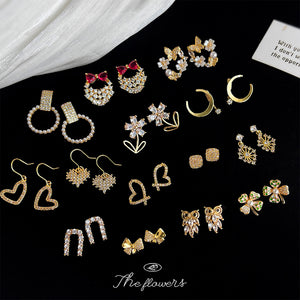 Assorted Gold CZ Pearl Heart Flower Bow Stud Earrings