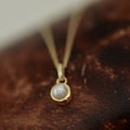 Gold Tone Mini Round Bezel Pearl Pendant Necklace Chain view 2