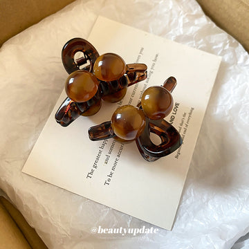 Mini Brown Tortoiseshell Hair Claw With Three Round Beads