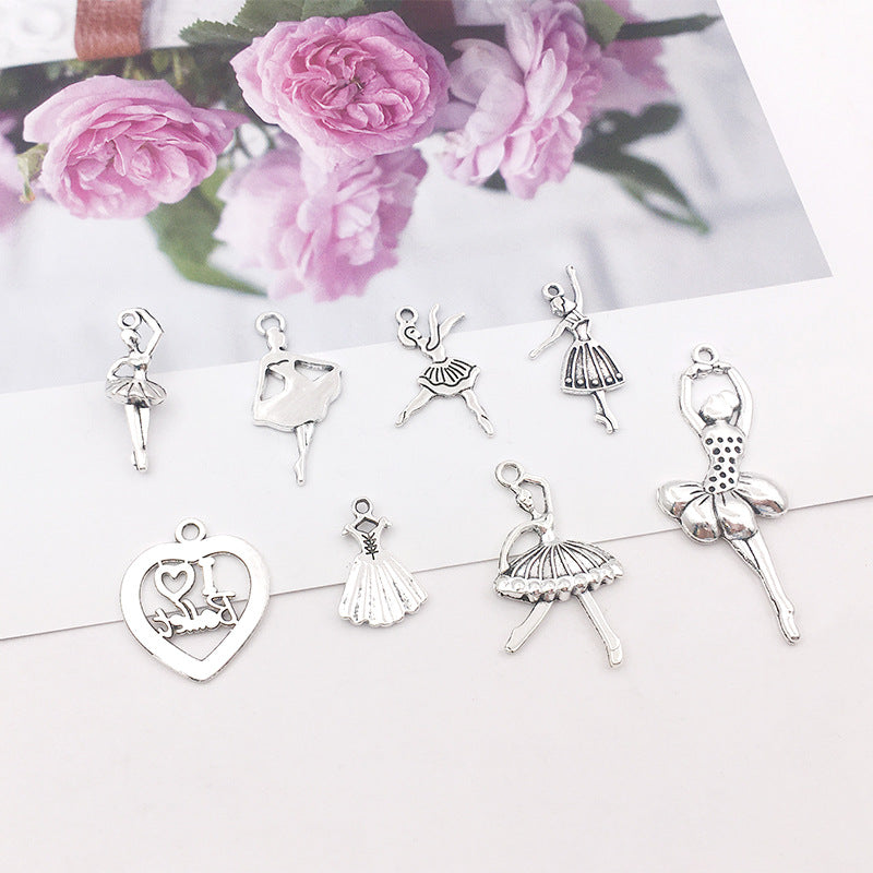 Antique Silver Zinc Alloy Ballet Girl Tutu Charm Pendant for DIY Keychain Necklace Bracelet