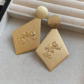 Textured Diamond Drop Earrings with Raised Floral Motifs view 6