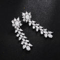Silver Tone Clear Marquise Leaf Cluster Long Drop Earrings view 4