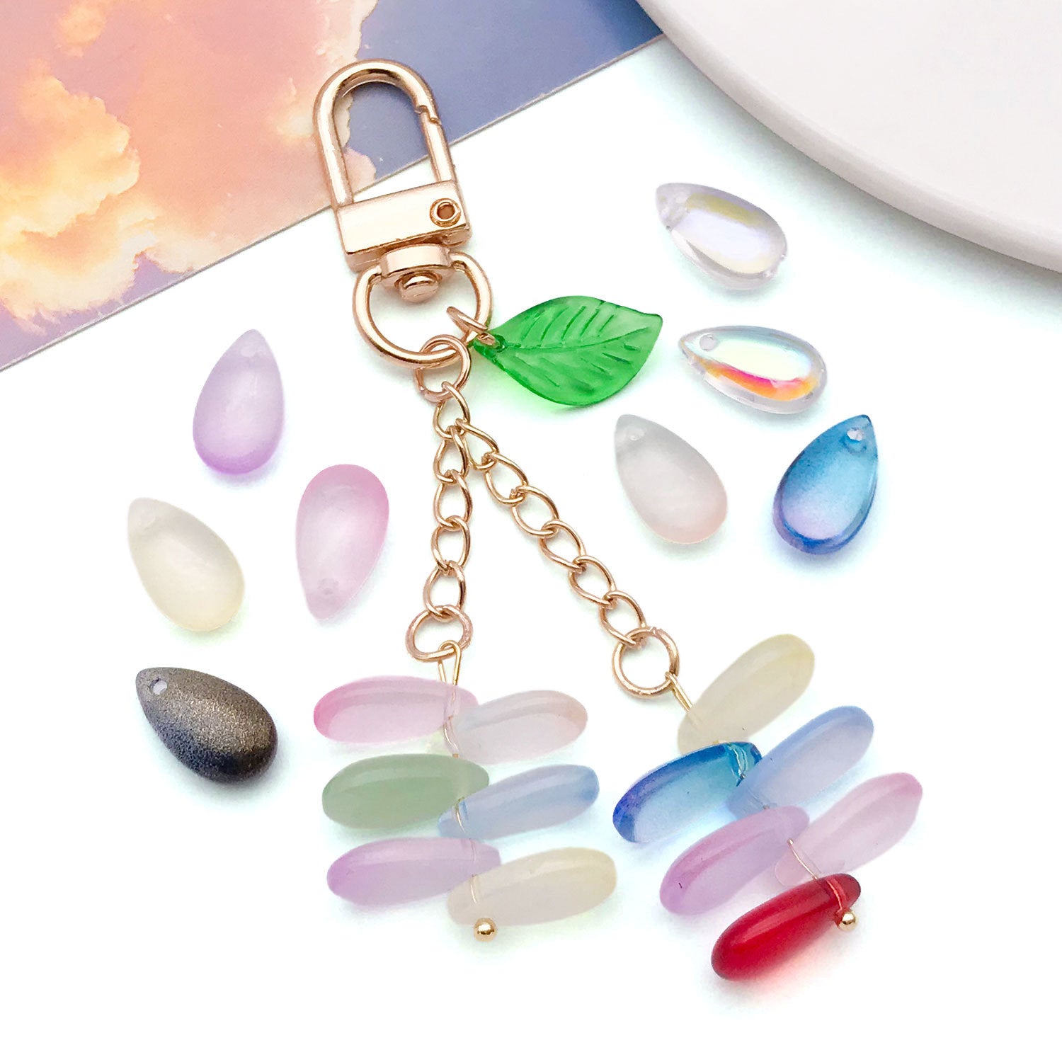 Glass Waterdrop Petal Teardrop Charm Pendant for DIY Hairpin Tassel Earring Jewelry Making