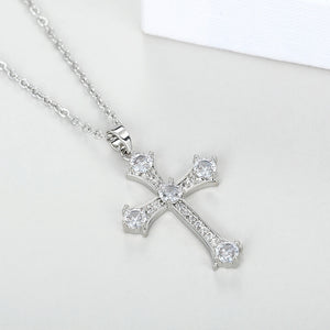 Clear Stone Cross Pendant Necklace In Gold And Silver Tones