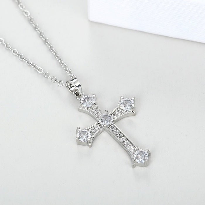 Clear Stone Cross Pendant Necklace In Gold And Silver Tones