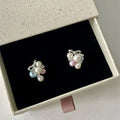 Bow and Pastel Pearl Cluster Stud Earrings with Metal Settings view 3