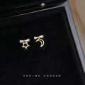 Gold Tone Crescent Moon And Star Asymmetric Drop Stud Earrings view 4