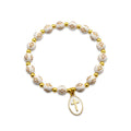 White Cross Bead Bracelet With Gold-Tone Oval Cross Charm view 5