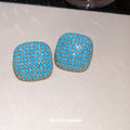Large Turquoise Blue Crystal Pave Square Stud Earrings view 4