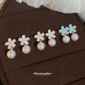 Pastel Flower Pearl Drop Stud Earrings Fashion Jewelry Accessory view 3