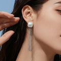 Shell Bead Square Tassel Chain Drop Earrings Gold Steel view 4