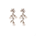 Silver Leaf Branch Pearl Look Teardrop Long Earrings view 5