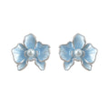 Light Blue Enamel Orchid Stud Earrings Pearl Centers Pair view 5