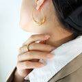 Boat Shape Hammered Textured Hoop Earrings Gold Or Steel view 3