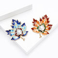 Pearl Center Maple Leaf Enamel Brooch in Blue or Orange view 2