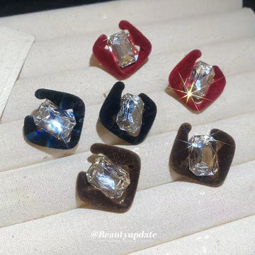 Red Velvet Square Crystal Stud Earrings Statement Fashion Jewelry
