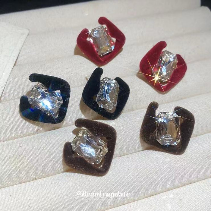 Red Velvet Square Crystal Stud Earrings Statement Fashion Jewelry