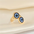 Double Blue Evil Eye Adjustable Open Rings in Gold and Silver Tone view 4