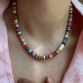 Multicolor Natural Stone Heishi Bead Gold Accent Necklace view 1