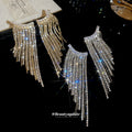 Silver Tone Crystal Waterfall Fringe Stud Earrings view 2