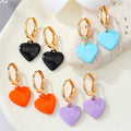 Gold Tone Love Heart Charm Huggie Drop Earrings in Six Colors view 1
