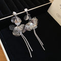 Mesh Petal Long Tassel Stud Earrings In Gold And Silver view 7