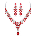 Red Black Red Crystal Floral Teardrop Crystal Three Designs Metal Necklace and Earring Set view 7