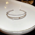 Silver Tone Crystal and Pearl Layered Open Cuff Bracelet view 4