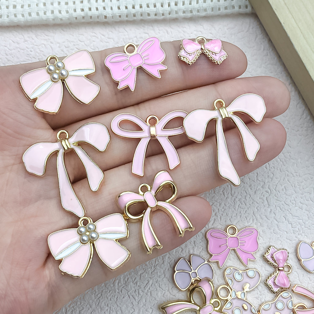 Pink Enamel Zinc Alloy Bow Tie Butterfly Charm Pendant for DIY Necklace Earrings Keychain