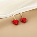 Red Crystal Look Heart Gold Tone Dangle Stud Earrings view 2