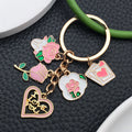Pink Rose Love Heart Letter and Card Metal Keychain Set view 2