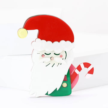 Acrylic Santa Claus Brooch Red Hat Candy Cane Multicolor Pin